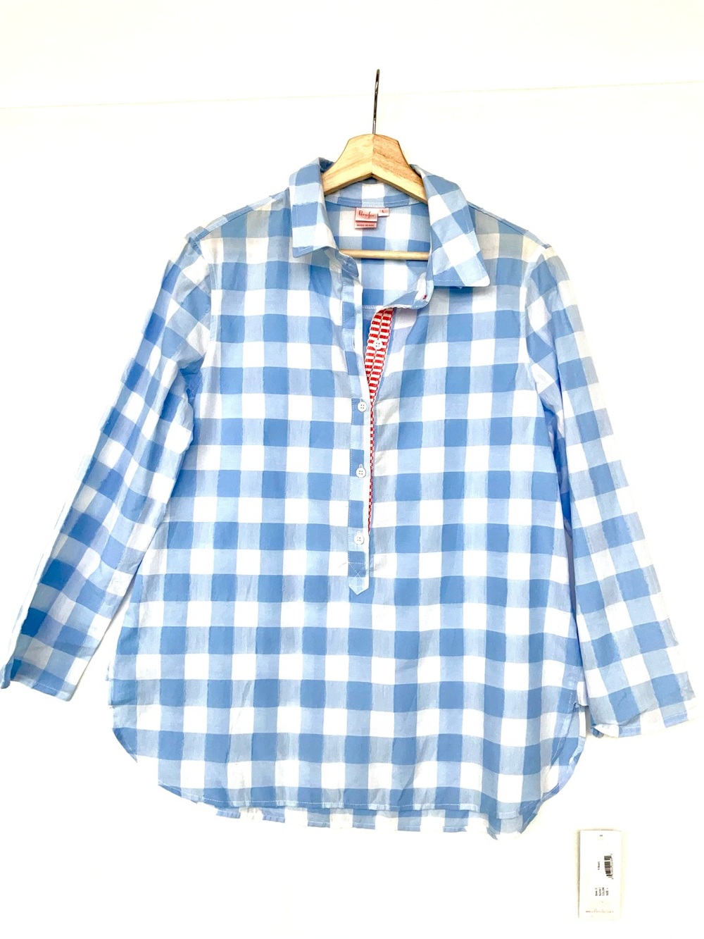 Light Blue Gingham Button-Front Women's Shirt